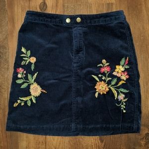 Floral Embroidered Velvet Mini Skirt